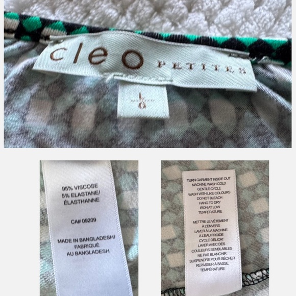 Cleo Petites Geometric Long Sleeve Top w/ Elastic hem blouson viscose stretch L - Picture 7 of 7